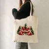 ショッピングバッグメリークリスマス映画パターンキャンバストートバッグツリーグラフィッククリスマス女性の再利用可能