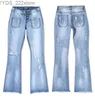 Jeans Jeans en gros-femmes lâche trou déchiré gland poche bouton jambe large luxe Punk bleu jeans femme bonne qualité 240304