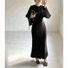 Bell Sleeve Midlength Dress European and American Fashion 2024 Spring New Long Kirt Temperament Pleated FZ030480