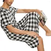 Vêtements de nuit pour hommes Hommes Treillis à manches courtes V Décolleté Chemise de nuit Chemise de nuit Chemise imprimée à carreaux Chemise de nuit Casual Loose Home Wear