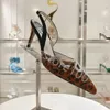 Rene Caovilla Rhinestone serpentine winding black high-heeled sandals anti velvet elegant sexy fashion luxury designer women's high heels banquet party shoes