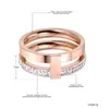 Avec pierres latérales YiKLN couleur or Rose 2 couches anneaux de mariage bijoux pour femmes en acier inoxydable 316L strass Bague de fiançailles Anneau