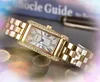 Berühmte Damen-Armbanduhr mit dünner Länge, Quarzwerk, Zeituhr, komplettes Edelstahlband, super coole quadratische römische Tank-Diamanten-Armbanduhr, Montre de Luxe
