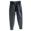 Damesjeans Rookgrijs Herfst- en winter-Koreaanse versie Losse hoge taille Dunne all-match Harlan Dad-broek Tide