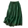 Skirts 2024 Spring Summer Arts Style Women Elastic Waist Loose A-line Vintage Embroidery Cotton Linen Long P303