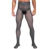 Herrstrumpor gay mens underkläder se genom crotchless strumpbyxor glansiga släta mitten av midjan tights olje lättvikt stretchy leggings