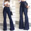 Jeans High Waist Jeans Autumn Solid Denim Flare Street Hot Wide Flare Jeans Female Sexy Ladies Flared Trousers 240304