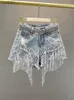 Jean femme jean printemps Denim Shorts taille haute européenne bas mince déchiré perlé frangé jambe large pantalon court 240304