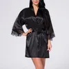 Women's Sleepwear Women Sexy Ice Silk Lingerie Satin Robes Lace Nightdress Smooth Soft Nightwear Solid Elegant Kimono Casual Homewear