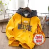 Autumn Winter Boys Hoodies Solid Color Letter Print Foder Plush Thick Warm Casual Pullover For 4-14Y Kids Handsome Sweatshirt 240301