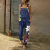 Jeans Denim Blue Jumpsuit Rompers Belted Printing Out Pocket Overall Female Jumpsuit 240304