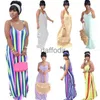 Basic Casual Dresses Designer Women Casual Dresses With Headscarf Sexy Sling Sleeveless Colourful Stripe Printed Sundress Wedding Maxi Dress 240304