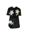 Arbetsklänningar PREPOMP 2024 Summer Short Sleeve O Neck Appliciques Black Loose T Shirt Mini kjol Två stycken Set Women Outfits GF866