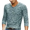 Costumes pour hommes A2444 mode hommes t-shirts décontractés à manches longues imprimé hauts col en V t-shirts minces chemise d'été vêtements pour hommes t-shirt