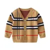 1-8T Enfant en bas âge pour garçon fille enfants pull gilet automne hiver chaud cardigan haut à manches longues pulls à carreaux mode tricots vêtements 240223