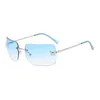 Y2K роскошные дизайнерские квадратные солнцезащитные очки без оправы, женские модные солнцезащитные очки с бриллиантами и бабочкой, розовые панк-оттенки UV400