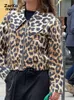 Abrigo corto con estampado de leopardo para mujer, chaqueta de bolsillo con cremallera de solapa de manga larga, nuevo estilo informal, prendas de vestir de calle holgadas, primavera 2024