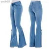 Kvinnors jeans kvinnors jeans wepbel mid-midja snörning byxor kvinnliga kläder blossade byxor låg midja bodycon 240304