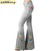 Damesjeans Lente Nieuwe Jeans Gradiënt Bloemenprint Imitatie Bell Bottoms Dames Hoge Taille Lange Broek Plus Size Damesbroeken 240304