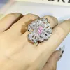 Anelli a grappolo Argento sterling 925 Origine 2 S Anello di diamanti Femmine Anelli di fedi nuziali Pietra preziosa rosa Scatola Bizuteria