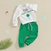 Conjuntos de roupas Bebê Menino Menina St Patricks Day Outfit Shamrock Carta Imprimir Manga Longa Moletons e Calças 2 Pcs Roupas