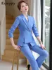 Women's Two Piece Pants Asymmetric Size S-4XL Women Pant Suit High Quality Blue Purple Black Pieces Set Single Button Blazer With Trouser