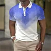 Men's Polos Fashion Men Polo Shirt Stripe Patchwork Printing Clothing Summer Casual Short Sleeve Loose Oversize Street Top Tee