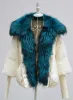 Fur 2023 Hot Sales Super Large Real Raccoon Fur Collar Winter Women Coat White Duck Down Jacket With Knit Sleeve Fashion Outerwear