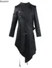 2024 Mens Punk Style Irregular Trench Coats Black Gothic Long Hooded Jackets Halloween Man Cosplay Costume Large Size S-5XL 240304