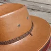 PU skórzana kowbojska kapelusz wiosna lato na świeżym powietrzu Knight Cap Q0805239i