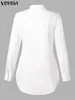 Kvinnors blusar vonda kvinnor vita skjortor 2024 sommarknappar långärmad asymmetrisk casual lös tunika toppar fast färg elegant blusa