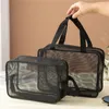 Neceser de viaje de malla para hombre, bolsa de aseo portátil negra, almacenamiento de baño portátil, bolsillo de Fitness para cosméticos 240223