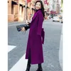 Mélange de laine pour femmes, manteau d'automne et d'hiver, violet, au dessus du genou, Long, à la mode, Slim, 2021