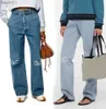 女子ジーンズのデザイナージーンズジーンズ到着ハイロウウェイストストリートホロエッドパッチ刺繍装飾カジュアルブルーストレートデニム未定義パンツ240304