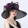 Kvinnor 16 cm breda grimblomma Mesh Sun Hat Lady Bow Summer Beach Church Derby Dress Fascinator Bridal Party Wedding 210608302a