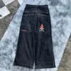 Jnco Y2K Streetwear Men Clothing جينز فضفاض الجينز الهيب هوب عالي الجودة نمط الجينز الأسود جينز النساء الساق الواسعة 240112