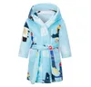 Winter Children Robe Warm Robe for Kids Cartoon Flannel Hooded Towel Bathrobe for Boys Girls Dressing Gown Nightgown 240228