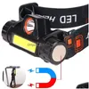 Cykelbelysning Portable Mini Lantern Cob LED -strålkastare Torch Warning Strobe Licht Outdoor Cam Headlight Ingebouwde Batterijbike Drop Del Dhop8