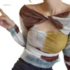 Женские футболки Изысканная рубашка из прозрачной сетки с длинным рукавом Модные топы с цветочным принтом для женщин