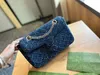 Große Marmont Denim Blue Designer-Taschen für Damen, luxuriöse 2-Größen-Kupplungsklappe, Kamera-Schulterhandtasche, modische Geldbörse, silberne Kettentasche, Umhängetasche, Umhängetasche