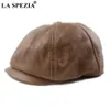 La Spezia Khaki newsboy Gap prawdziwa skóra skórzana ośmiokątna czapka męska beret jesienne zimowe mężczyźni vintage hats 202037