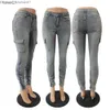 Women's Jeans Jeans waisted denim jeans pocket stacked pants street winter Trousers denim pencil pleated pants Z230728 240304
