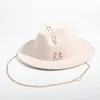 Luxury Desige Letter Fedora Hat For Women Metal Chain Decor Jazz Hat Party Church Caps 240229