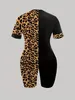 Plus la taille des tenues d'été de mode 2 pièces ensemble femmes imprimé léopard avec lettre à manches courtes t-shirt shorts leggings vêtements 240220