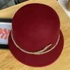 Berets lã feltro cloche chapéu para mulheres cristal banda balde bowler inverno senhoras assimétrica borda casamento fedoras esmagável