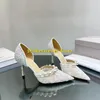 Robe Chaussures Femmes 2024 Lady Sexy Zapatillas Mujer Pointed Toe Dentelle Perle À Talons Hauts Designer Pompes Sandalias Chaussure De Mariage De Mariée