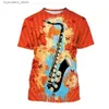 Mäns t-shirts Nya sommarvatten mode saxofon mönster män t-shirts casual 3d tryck tees hip hop personlighet rund hals korta ärm toppar l240304