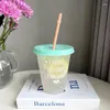 Water Bottles 470ml Transparent Plastic Straw Coffee Cup Korean Reusable Ice Cold Drinking Portable Large Capacity Fruit Juice Cups