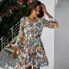 Sukienki swobodne zabytkowe imprezę dla kobiet w kwiatowym nadruku Letni sukienka z krótkim rękawem w rozmiarze Pocket Beach Long Boho