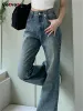 Jeans Cotvotee Kadınlar İçin Yüksek Belli Kot pantolon 2 Düğme 2023 Yeni Moda Vintage Gevşek Kot Street Giyim Şık Tam Uzunluk Y2K Pantolon